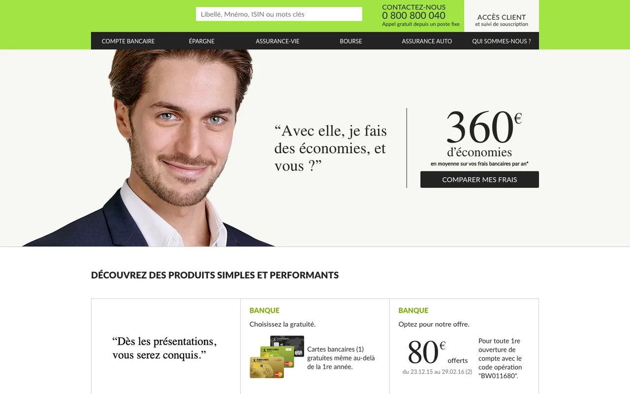 Page d'accueil de Fortuneo en janvier 2016